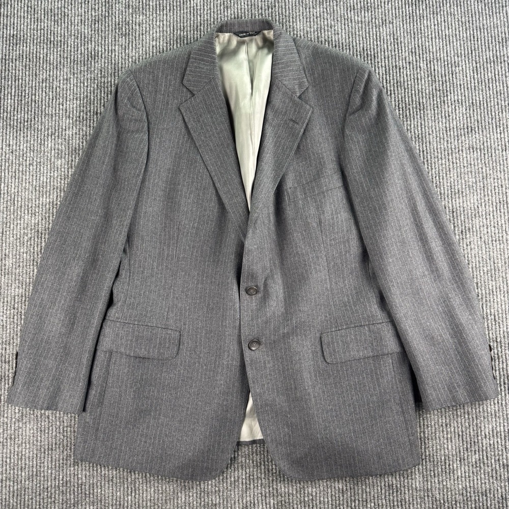 Vintage Chaps Ralph Lauren Suit Jacket 44S Gray Wool Striped Signature Union USA